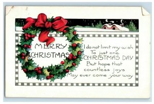 c. 1910 Lovely Christmas Wreath Holly Berries Snow Postcard P42 