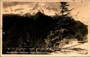 RPPC Mt Rainier Mount Tacoma Boulevard National Park Wesley Andrews Postcard T15