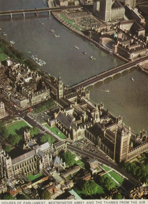 London Postcard - Aerial View of The Houses of Parliament & River Thames  RRR359