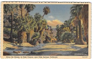 Along the Stream PALM CANYON Palm Springs, CA Willard 1940s Vintage Postcard