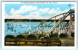 ST. PAUL, Minnesota MN ~ Bathing Beach SLIDE at LAKE PHALEN c1920s-30s Postcard