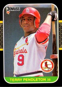 1987 DONRUSS Baseball Card Terry Pendleton 3B St Louis Cardinals sun0525