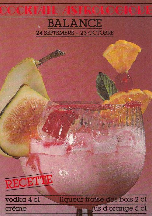 Libra Astrology Astrological Alcohol Cocktail Recipe French Postcard