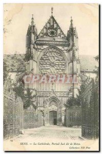 Old Postcard Sens La Cathedrale South portal of Moses says