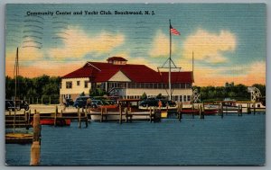 Postcard Beachwood NJ c1946 Community Center & Yacht Club Ocean County Old Cars