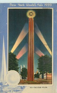 Exposition NY World's Fair Star Pylon #123 Night Postcard 20-11595