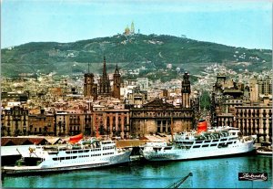 Ships Harbor, Cathedral, Via Layetana, Post Office Barcelona Spain Postcard