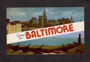 MD Greetings From Baltimore Maryland Postcard City View Ft Fort McHenry Cannons