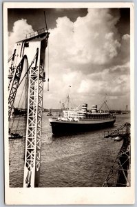 Postcard RPPC c1950s Rotterdam Netherlands Harbor View SS Nieuw Amsterdam Ship