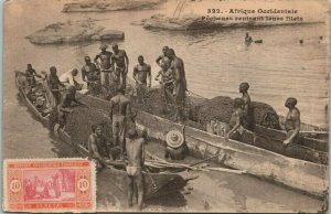 Senegal Pecheurs Ventrant Jeurs Filets Native Fishermen Vintage Postcard 04.15