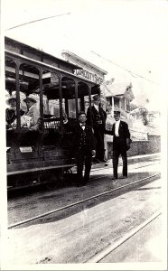 RPPC Postcard Historic Streetcar with Passengers Curiosity Sop Conductor 1950s