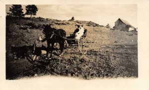 RPPC Horse-Drawn Carriage Family Photo Barn Farm c1910s Vintage Postcard