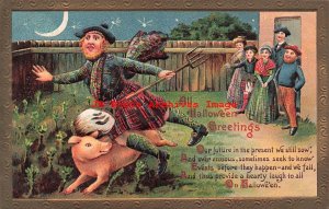 325269-Halloween, Gottschalk No 2171-1, Man Wearing Kilt Tripping over Pig