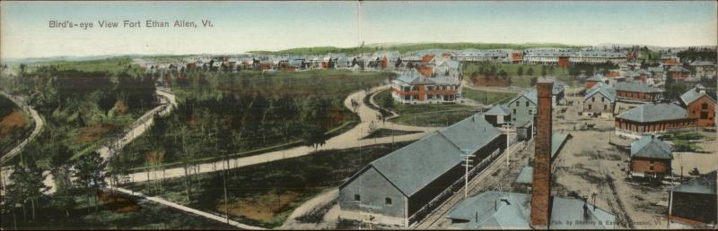 Fort Ethan Allen VT Birdseye View Camp & RR Train Station Fold Open Panorama