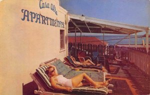 CASA ALTA HOTEL APARTMENTS Santa Cruz, CA Sunbathers c1950s Vintage Postcard