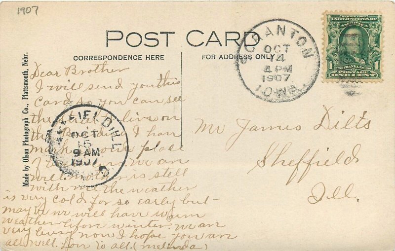 Postcard RPPC 1907 Iowa Scranton Main Street looking North #12 Olson 23-12084
