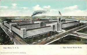 c1907 Postcard; Elgin National Watch Works Factory, Elgin IL Industry, Posted