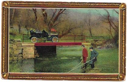 Post Card 'Spring Sports' Fishing - Dated 1910 mailed from Evans City, PA