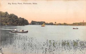 Pembroke Massachusetts scenic view Big Sandy Pond boats antique pc Z40838