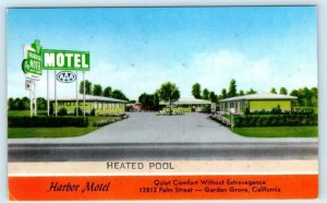 GARDEN GROVE California CA  Roadside HARBOR MOTEL 1950s-60s  Postcard