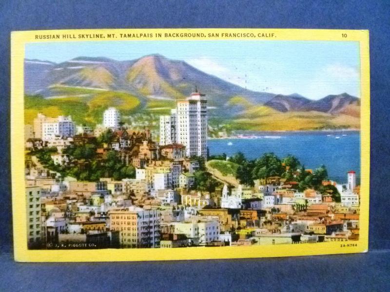 Postcard CA San Francisco Russian Hill Skyline Vintage Linen