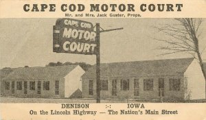 Vintage Roadside Postcard; Cape Cod Motor Court, Denison IA Lincoln Highway 30