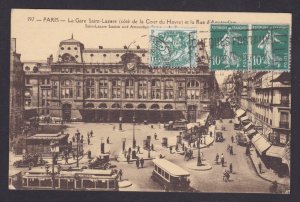 FRANCE, Postcard RPPC, Paris, Saint-Lazare Station and Amsterdam Street