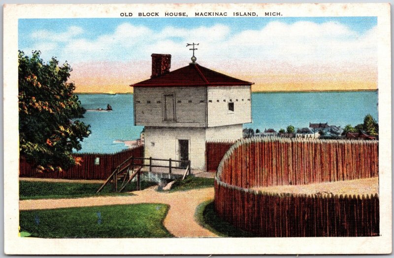 Old Block House Mackinac Island Michigan MI Panorama Beach House Postcard