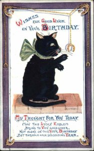 C Gurnsey Birthday Black Cat Good Luck Charms c1910 Vintage Postcard