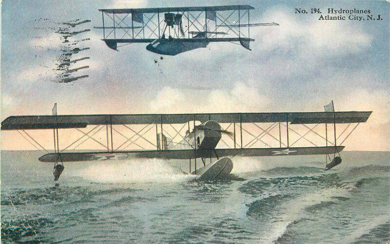 1922 Atlantic City New Jersey Hydroplane Aircraft Show Amusement Postcard 