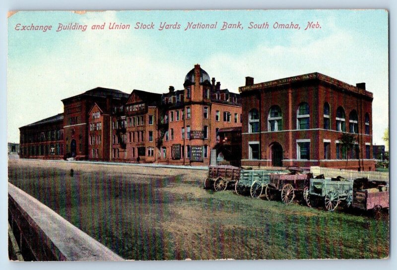 Omaha Nebraska Postcard Exchange Building Union Stock Yards National Bank c1910
