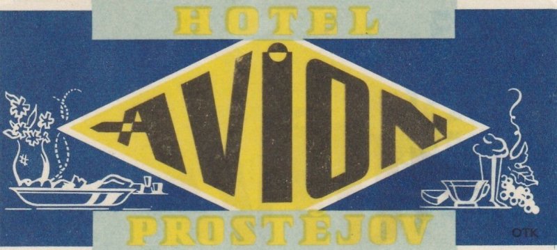Czechoslovakia Prostejov Hotel Avion Vintage Luggage Label sk4434