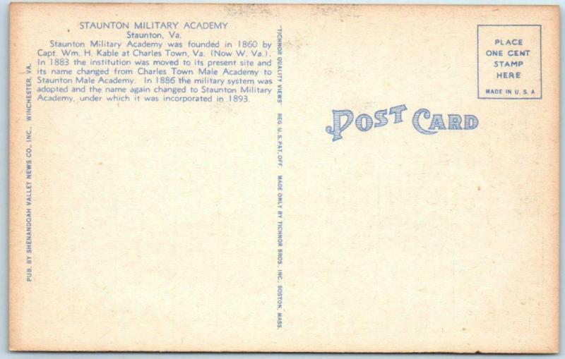 STAUNTON, Virginia VA   STAUNTON MILITARY ACADEMY ca 1940s Linen  Postcard