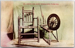Gov. Carver's Chair Ancient Spinning Wheel Pilgrim Hall Plymouth MA Postcard