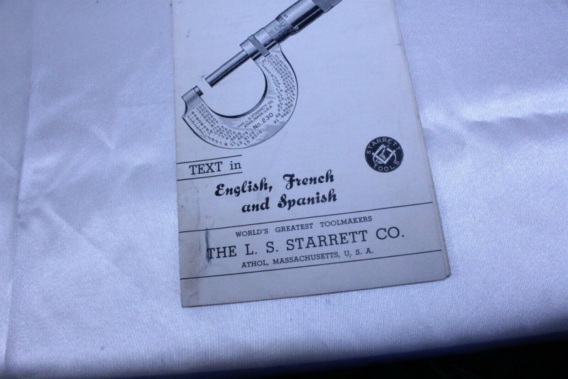 Vintage 1930's L.S. Starrett Co 3 Language How to Read a Micrometer Caliper