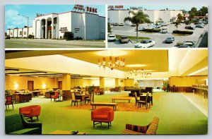 Fort Myers Florida~Edison Natl Bank Exterior~Lobby Interior~Sign~1950s Postcard