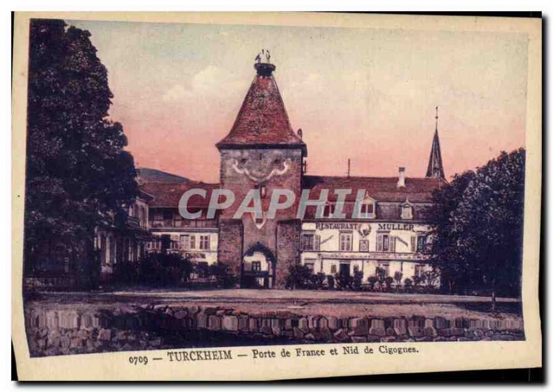 Postcard Old Gate Turckheim France and Storks Nest