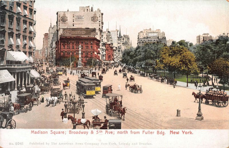 Madison Square, 5th Avenue & Broadway, New York City, Early Postcard, Unused