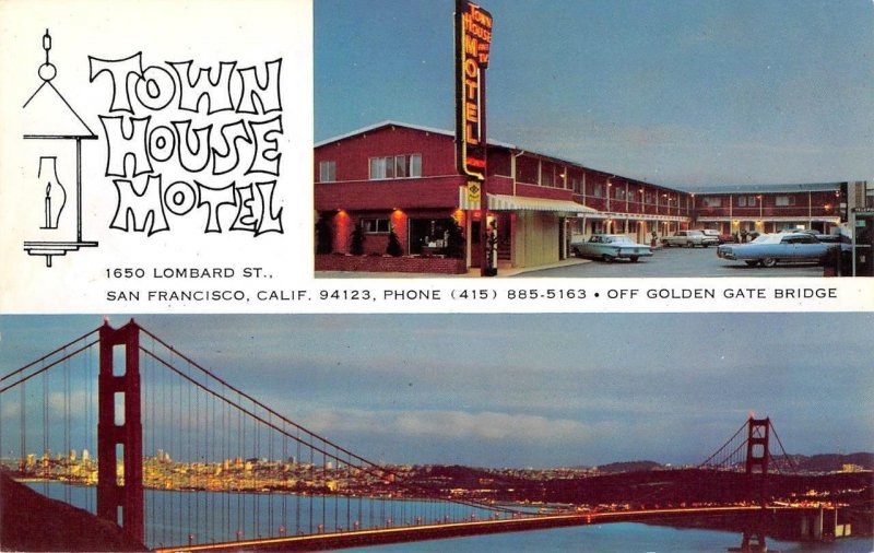 TOWN HOUSE MOTEL Roadside SAN FRANCISCO Golden Gate Bridge '60s Vintage Postcard