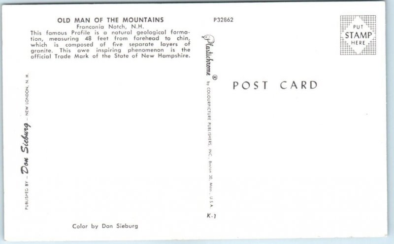 Postcard - Old Man Of The Mountains, Franconia Notch - New Hampshire