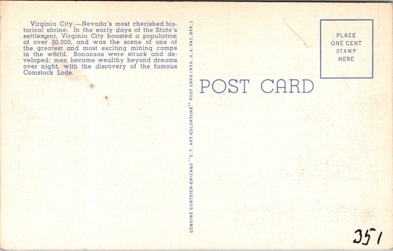 Virginia City Nevada Linen Postcard JF9