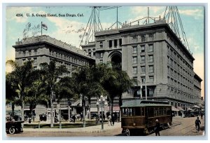 1914 US Grant Hotel Building Exterior Streetcar San Diego California CA Postcard 