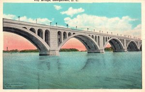 Vintage Postcard Key Bridge Spans the Potomac River Georgetown Washington D. C.