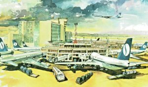Vintage Postcard Brussels National Airport Sabena Boeing Art Painting Belgium