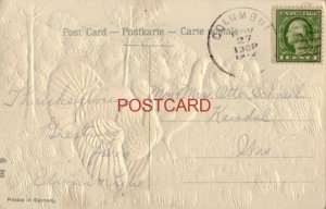 1912 embossed THANKSGIVING GREETINGS a tom and hen in field