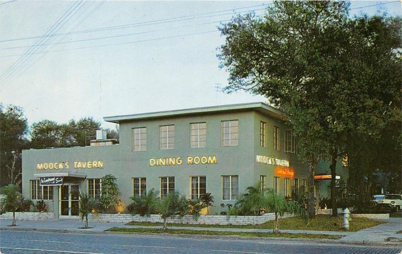 St Petersburg Florida~Moock's Tavern @ 16th Street North~Neon Signs~Palms~1950s