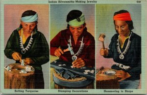 Indian Silversmiths Making Jewelry Linen Postcard