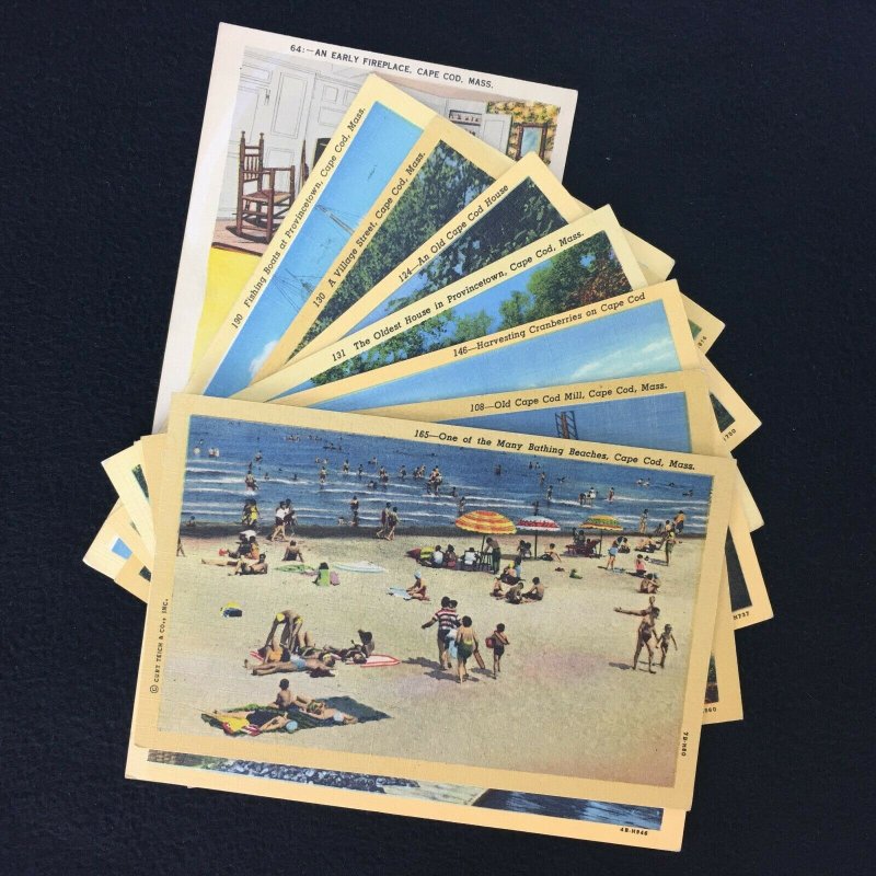 Cape Cod Mass Mostly Curteich Posted Unposted House Fishing Boats Beach Lot of 9