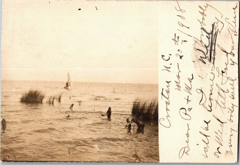 RPPC Sailboat Along Shoreline Croatan NC c1908 Vintage Postcard W20
