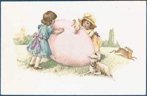 EASTER  Girls Big Pink Egg Chick Lamb Rabbit